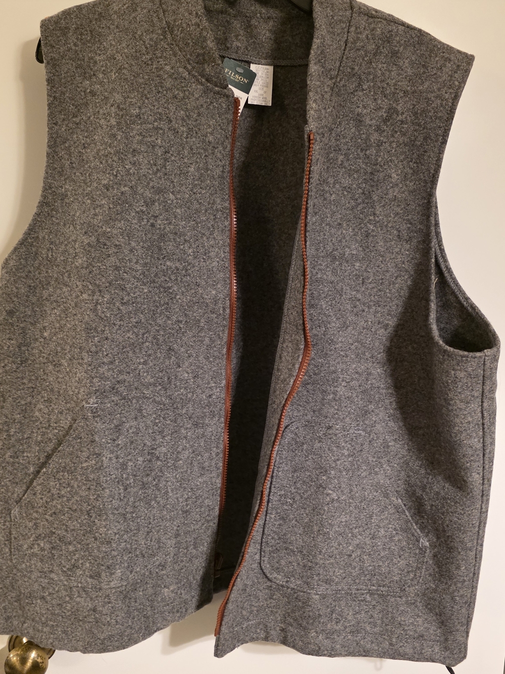 Filson Men's Wool Vest - Gray with Brown Trim XXL